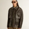 Veste en cuir nappa marron vieilli pour femme