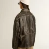 Veste en cuir nappa marron vieilli pour femme
