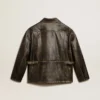 Veste en cuir nappa marron vieilli pour femme