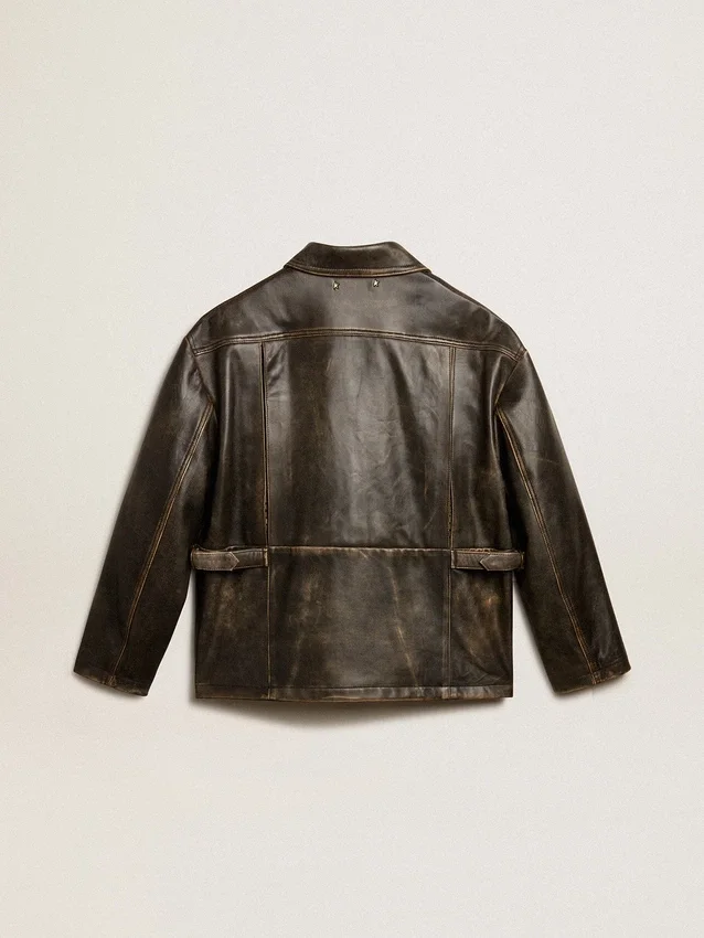 Veste en cuir nappa marron vieilli pour femme