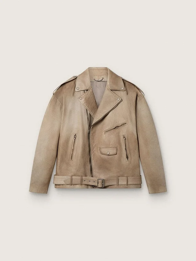 Veste en cuir unisexe traitée et teinte à la main