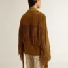 Veste en daim couleur tabac pour femme, avec franges