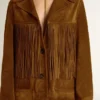 Veste en daim couleur tabac pour femme, avec franges