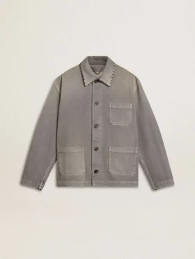 Veste en denim gris pour homme avec clous