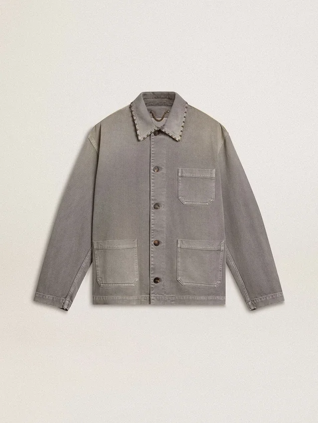 Veste en denim gris pour homme avec clous