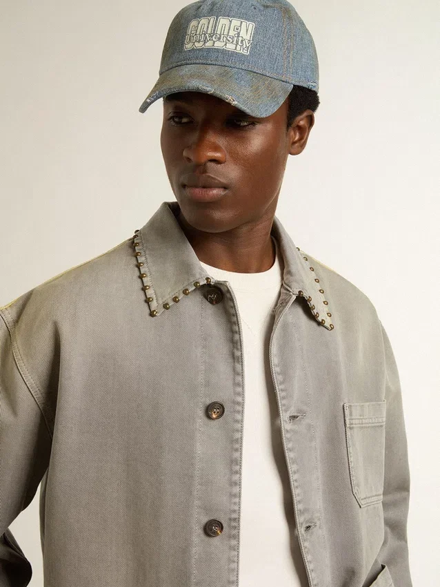 Veste en denim gris pour homme avec clous