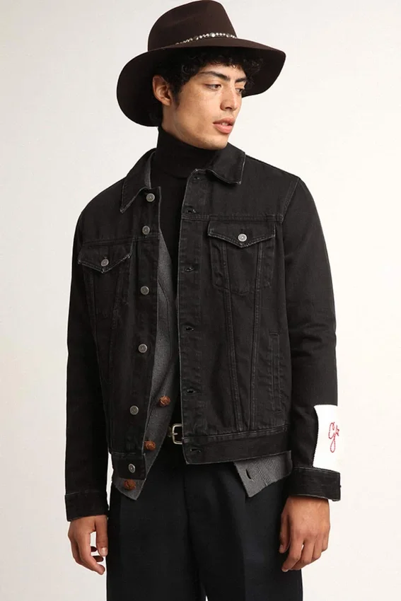 Veste en denim noir « one-wash » pour homme