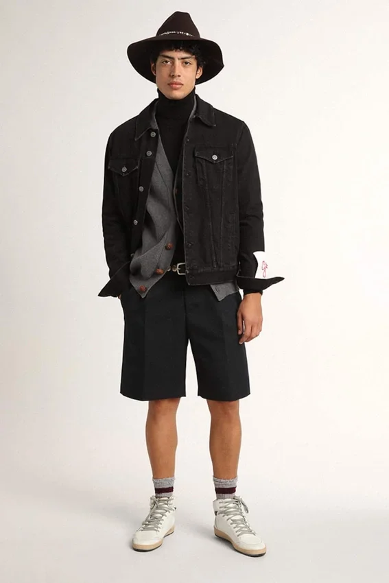 Veste en denim noir « one-wash » pour homme