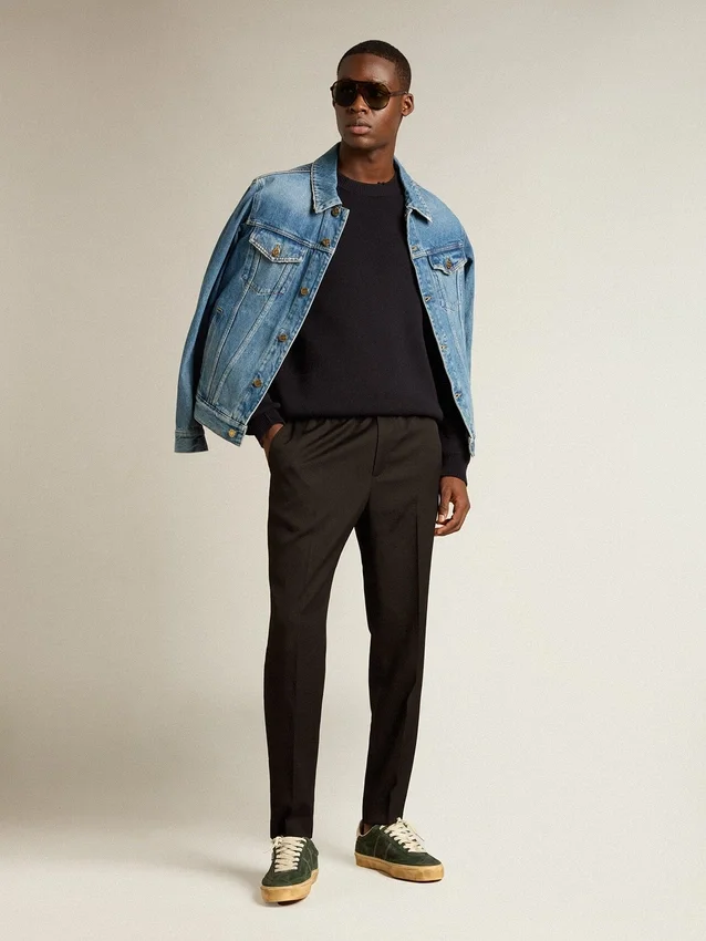 Veste en denim pour homme au délavage moyen