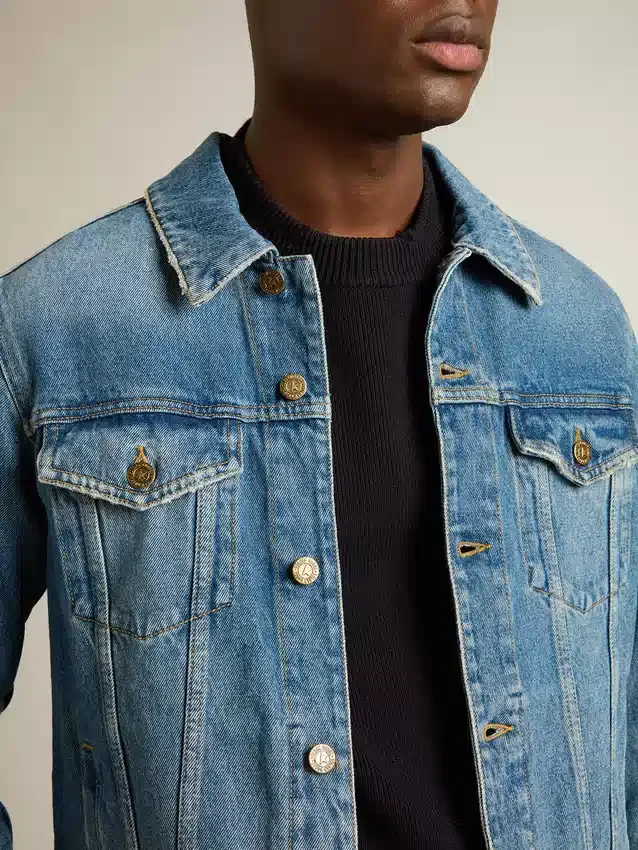 Veste en denim pour homme au délavage moyen