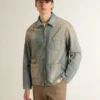Veste en denim pour homme à effet vieilli avec fermeture éclair