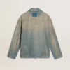 Veste en denim pour homme à effet vieilli avec fermeture éclair