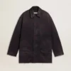 Veste en jean pour homme avec détails vieillis et col en cuir