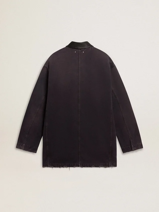Veste en jean pour homme avec détails vieillis et col en cuir