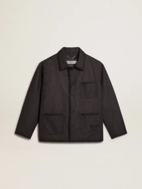 Veste en laine gris chiné avec fermeture à boutons