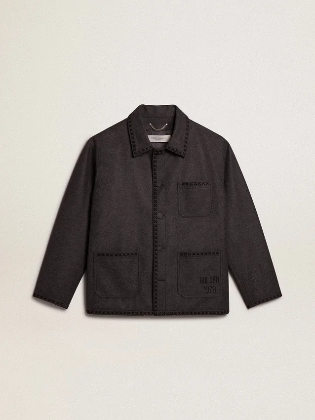 Veste en laine gris chiné avec fermeture à boutons