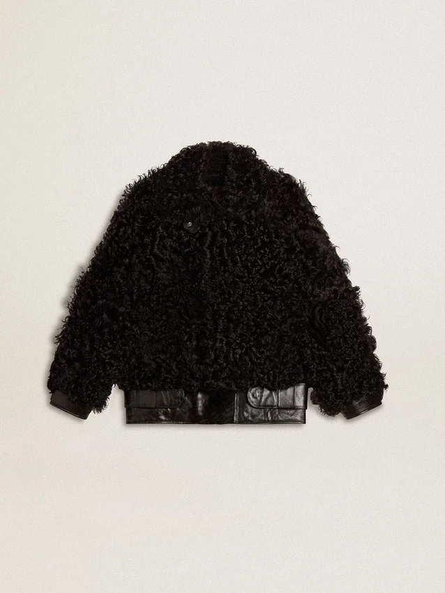 Veste en peau de mouton noire pour femme