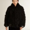 Veste en peau de mouton noire pour femme