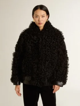 Veste en peau de mouton noire pour femme