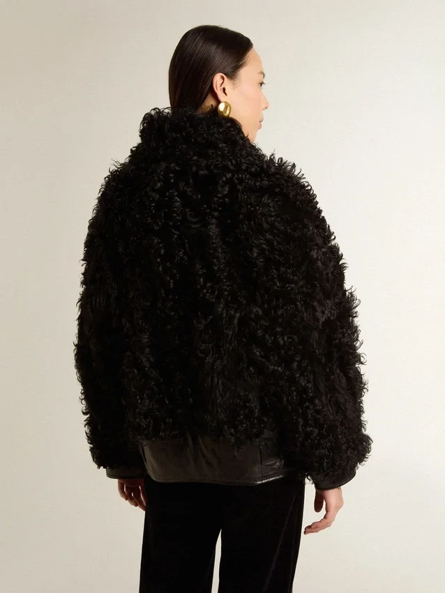 Veste en peau de mouton noire pour femme