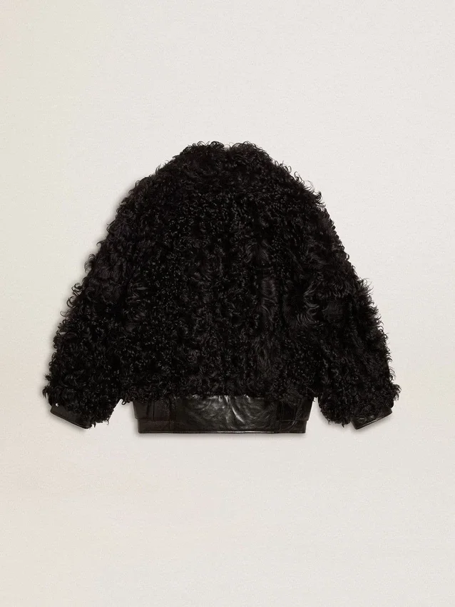 Veste en peau de mouton noire pour femme