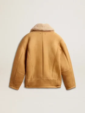 Veste en peau de mouton pour femme avec un large col châle en shearling