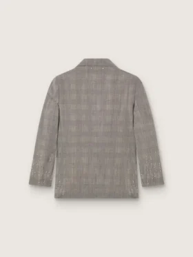 Veste femme à carreaux Prince de Galles gris avec broderies de cristaux