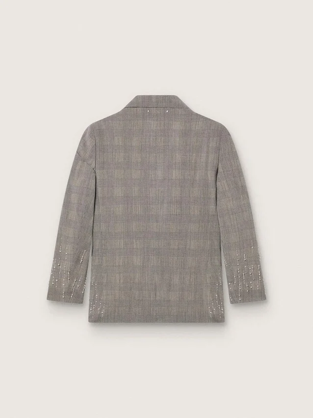 Veste femme à carreaux Prince de Galles gris avec broderies de cristaux