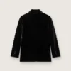 Veste femme à double boutonnage en velours noir avec revers en satin noir
