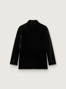 Veste femme à double boutonnage en velours noir avec revers en satin noir
