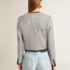 Veste femme en laine et soie grise avec bordures en daim noir