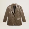Veste femme à motif pied-de-poule entièrement brodée de paillettes