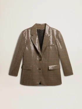 Veste femme à motif pied-de-poule entièrement brodée de paillettes