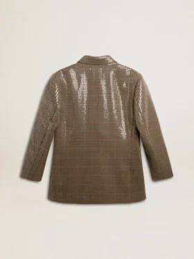 Veste femme à motif pied-de-poule entièrement brodée de paillettes