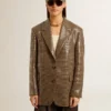 Veste femme à motif pied-de-poule entièrement brodée de paillettes