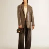 Veste femme à motif pied-de-poule entièrement brodée de paillettes