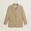 Veste femme à simple boutonnage, à fines rayures beiges, coupe oversize