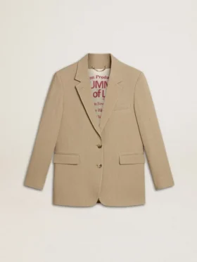 Veste femme à simple boutonnage, à fines rayures beiges, coupe oversize
