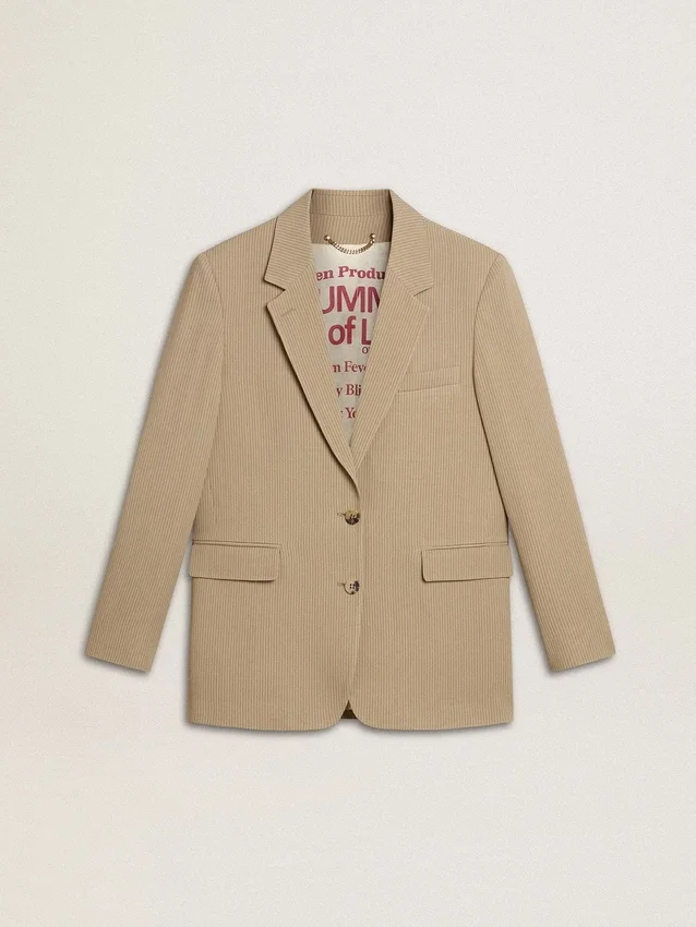 Veste femme à simple boutonnage, à fines rayures beiges, coupe oversize