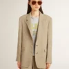 Veste femme à simple boutonnage, à fines rayures beiges, coupe oversize