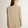 Veste femme à simple boutonnage, à fines rayures beiges, coupe oversize