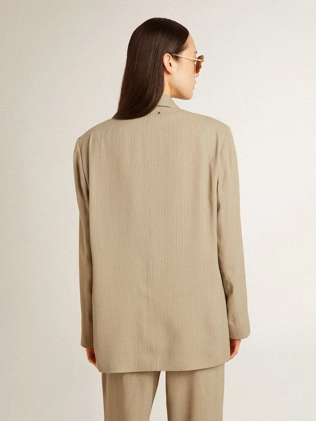 Veste femme à simple boutonnage, à fines rayures beiges, coupe oversize
