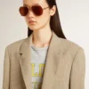 Veste femme à simple boutonnage, à fines rayures beiges, coupe oversize