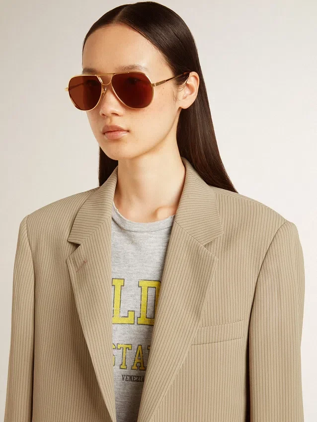 Veste femme à simple boutonnage, à fines rayures beiges, coupe oversize