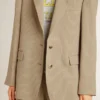 Veste femme à simple boutonnage, à fines rayures beiges, coupe oversize