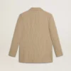 Veste femme à simple boutonnage, à fines rayures beiges, coupe oversize