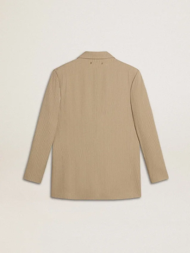 Veste femme à simple boutonnage, à fines rayures beiges, coupe oversize