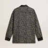 Veste grise à chevrons avec détails en cuir noir