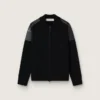 Veste homme en laine mérinos noire avec empiècements en cuir