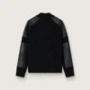 Veste homme en laine mérinos noire avec empiècements en cuir